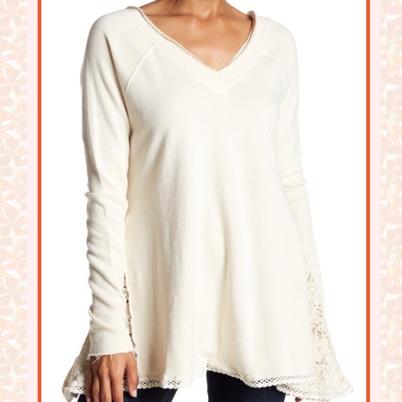 NWT Ivory Free People lace insert pullover - Picture 2 of 6